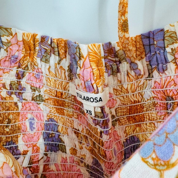 Tularosa Clemencey Floral Smocked Peplum Blouse Linen Blend Long Sleeve Size XS - Picture 3 of 7